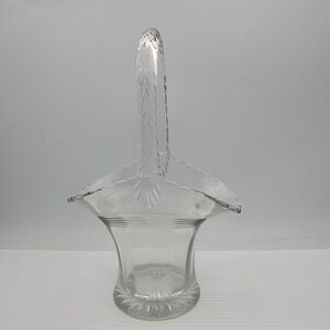 Vintage Duncan Miller 1930s Clear Glass Etched Small Handled Basket Oval